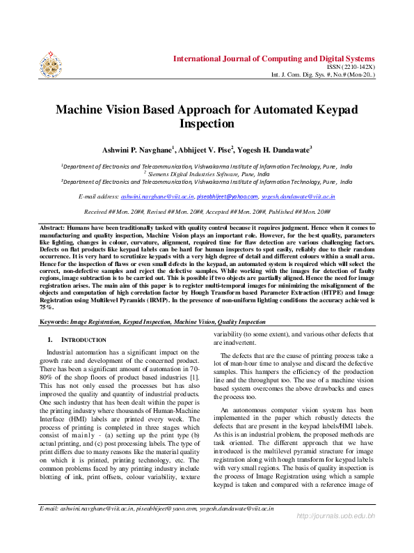 (PDF) Machine Vision Based Approach for Automated Keypad Inspection