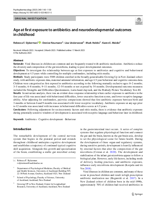 (PDF) Age at first exposure to antibiotics and neurodevelopmental ...