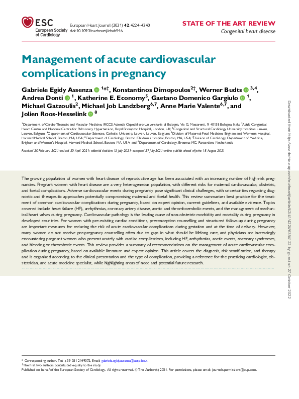 (PDF) Management of acute cardiovascular complications in pregnancy