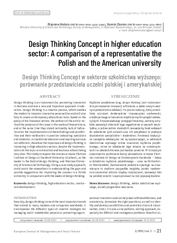 (PDF) Design Thinking Concept in higher education sector: A comparison ...