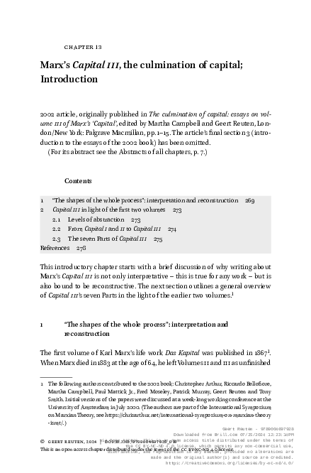 (PDF) Marx’s Capital III, the culmination of capital; Introduction