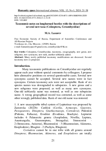(PDF) Taxonomic notes on longhorned beetles with the descriptions of ...