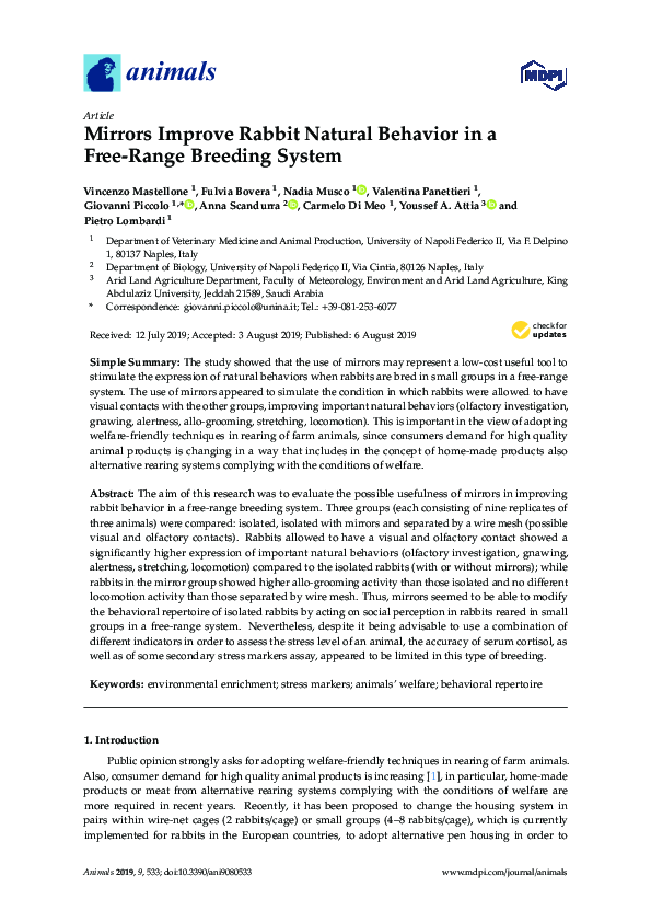 (PDF) Mirrors Improve Rabbit Natural Behavior in a Free-Range Breeding ...