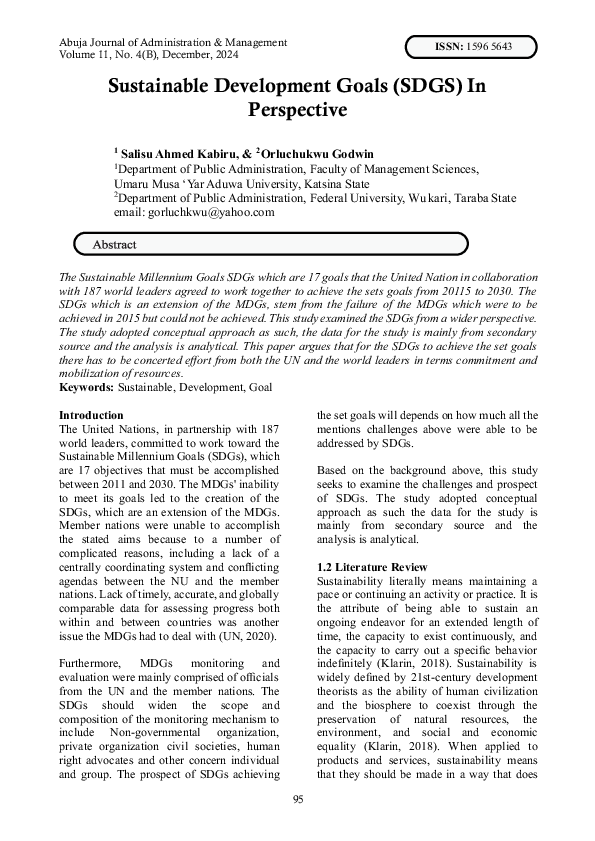 (PDF) Sustainable Development Goals (SDGS) In Perspective