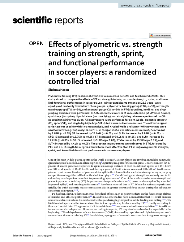 (PDF) Effects of plyometric vs. strength training on strength, sprint ...