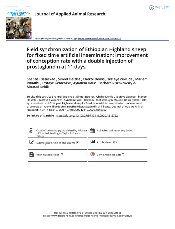 (PDF) Field synchronization of Ethiopian Highland sheep for fixed time ...