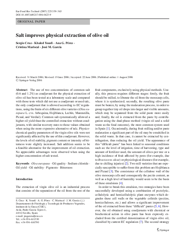 (PDF) Salt improves physical extraction of olive oil