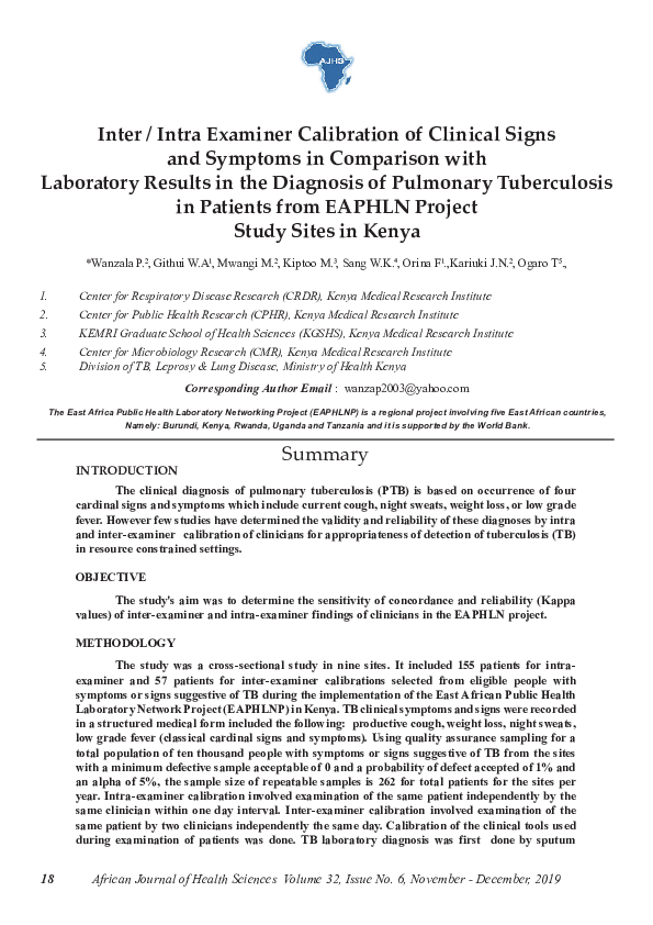 (PDF) Inter / Intra Examiner Calibration of Clinical Signs and Symptoms ...