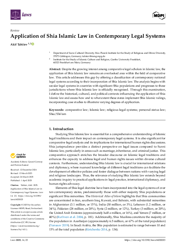 (PDF) Application of Shia Islamic Law in Contemporary Legal Systems