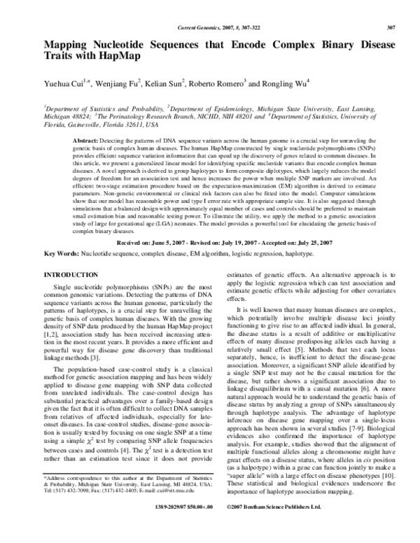(PDF) Mapping Nucleotide Sequences that Encode Complex Binary Disease ...