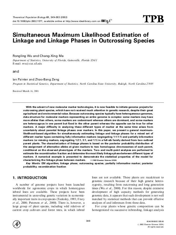 (PDF) Simultaneous Maximum Likelihood Estimation of Linkage and Linkage ...