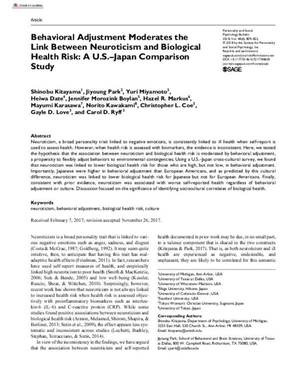 (PDF) Behavioral Adjustment Moderates the Link Between Neuroticism and ...