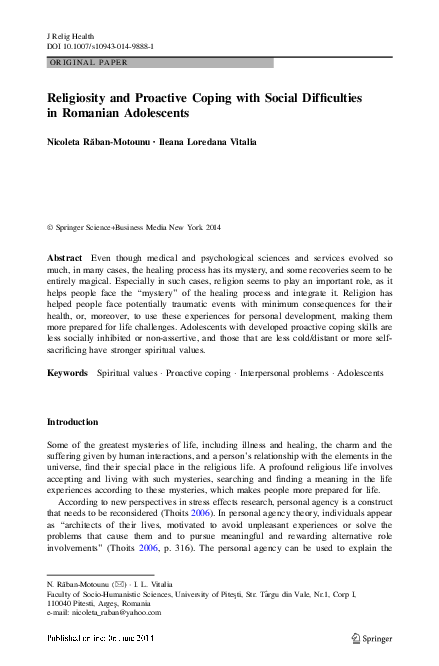 (PDF) Religiosity and Proactive Coping with Social Difficulties in ...