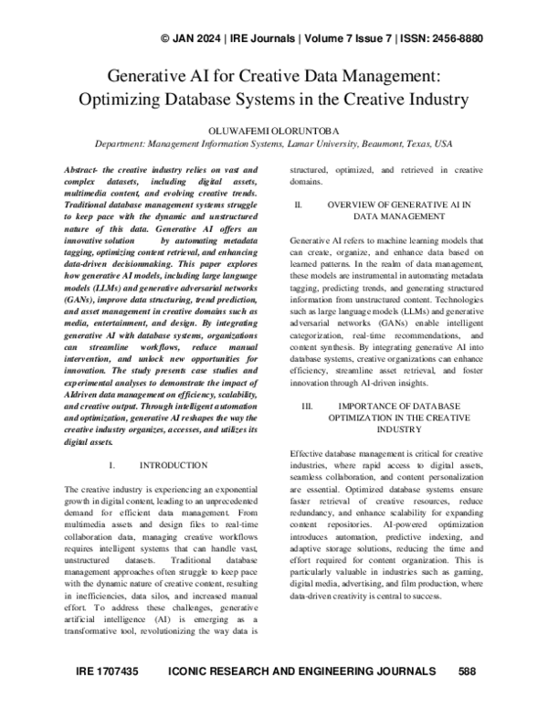 (PDF) Generative AI for Creative Data Management: Optimizing Database ...