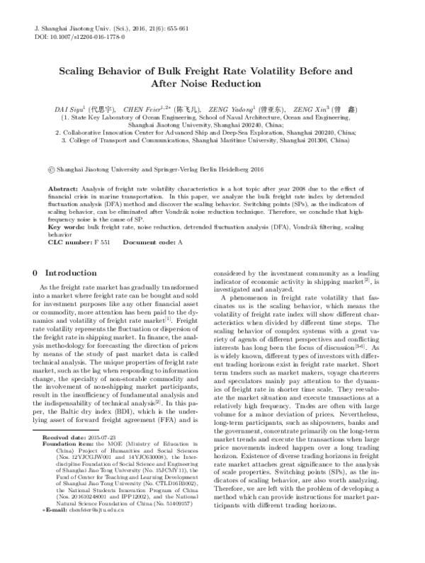 (PDF) Scaling Behavior of bulk freight rate volatility before and after ...