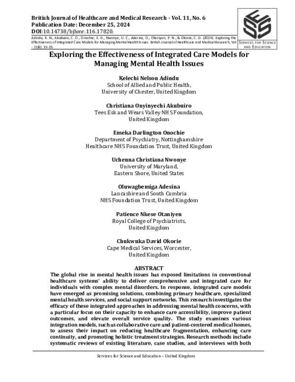 (PDF) Exploring the Effectiveness of Integrated Care Models for ...