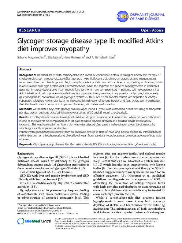 (PDF) Glycogen storage disease type III: modified Atkins diet improves ...