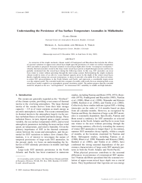 (PDF) Understanding the Persistence of Sea Surface Temperature ...