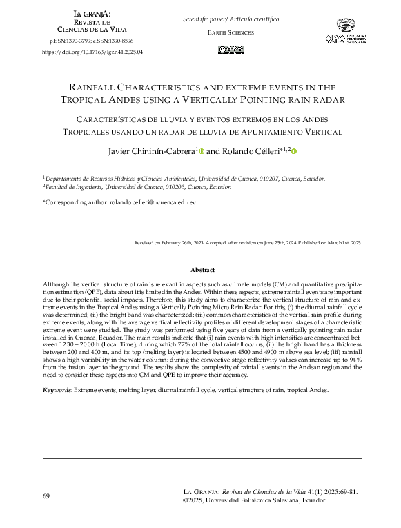 (PDF) RAINFALL CHARACTERISTICS AND EXTREME EVENTS IN THE TROPICAL ANDES ...