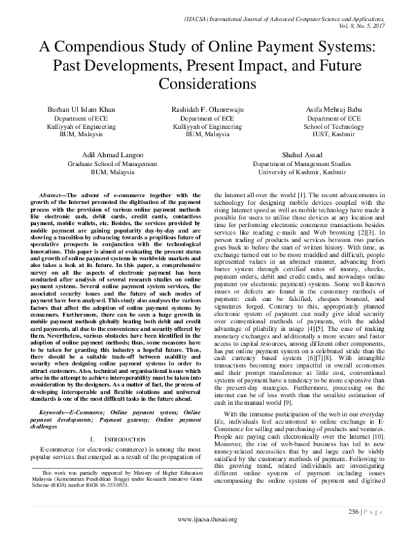 (PDF) A Compendious Study of Online Payment Systems: Past Developments ...