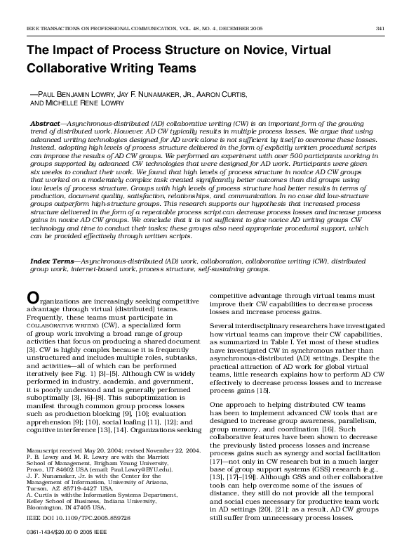 (PDF) The Impact of Process Structure on Novice, Virtual Collaborative ...