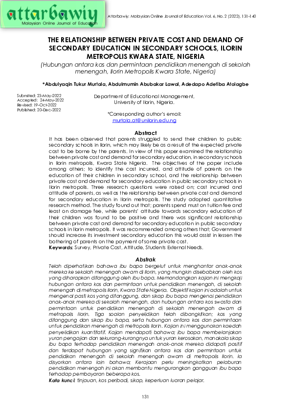(PDF) The relationship between private cost and demand of secondary ...