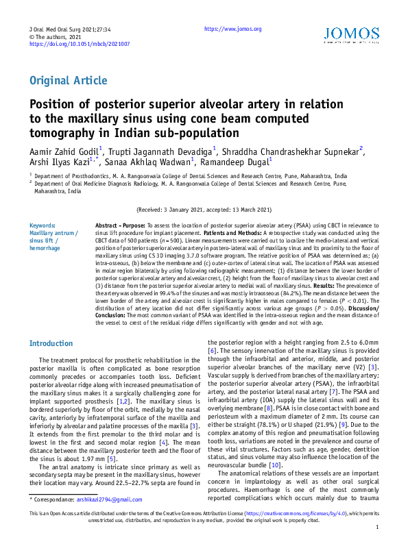 (PDF) Position of posterior superior alveolar artery in relation to the ...