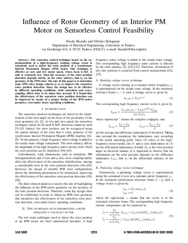 (PDF) Influence of rotor geometry of an interior PM motor on sensorless ...