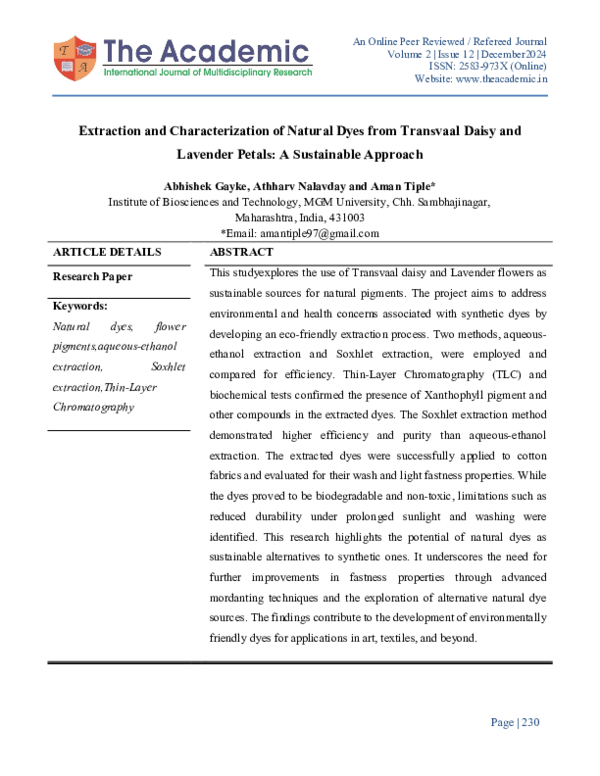 (PDF) Extraction and Characterization of Natural Dyes from Transvaal ...