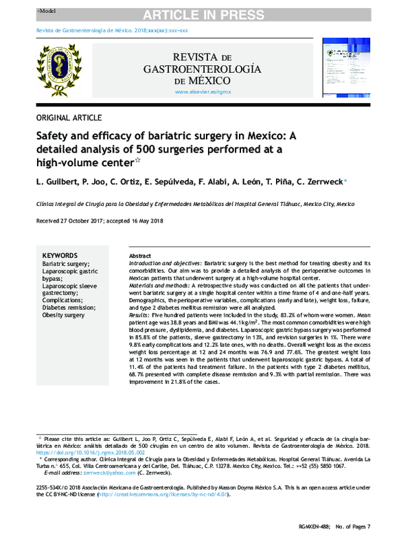 (PDF) Safety and efficacy of bariatric surgery in Mexico: A detailed ...