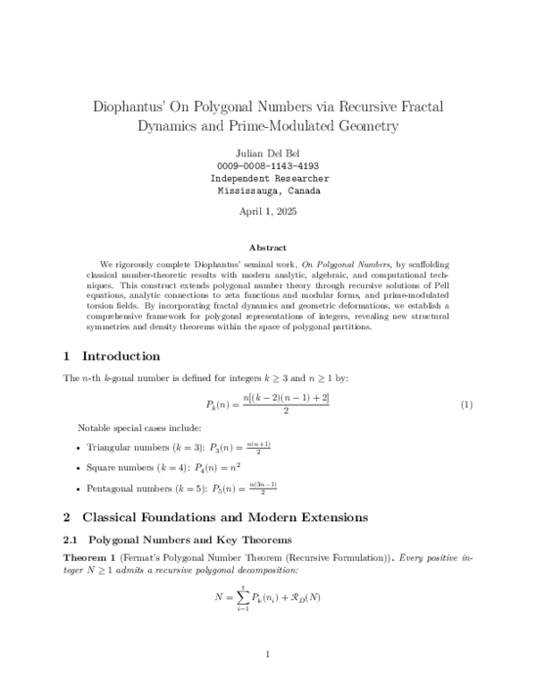 (PDF) Diophantus' On Polygonal Numbers via Recursive Fractal Dynamics ...