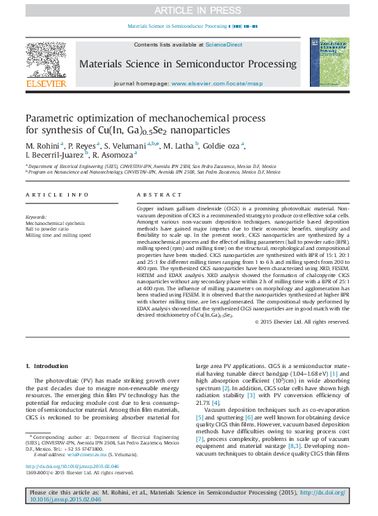 (PDF) Parametric optimization of mechanochemical process for synthesis ...