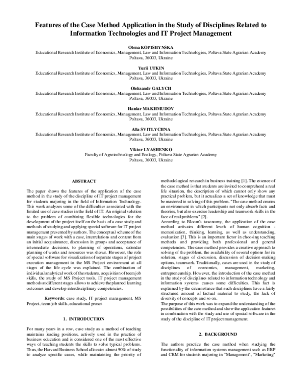 (PDF) Features of the Case Method Application in the Study of ...
