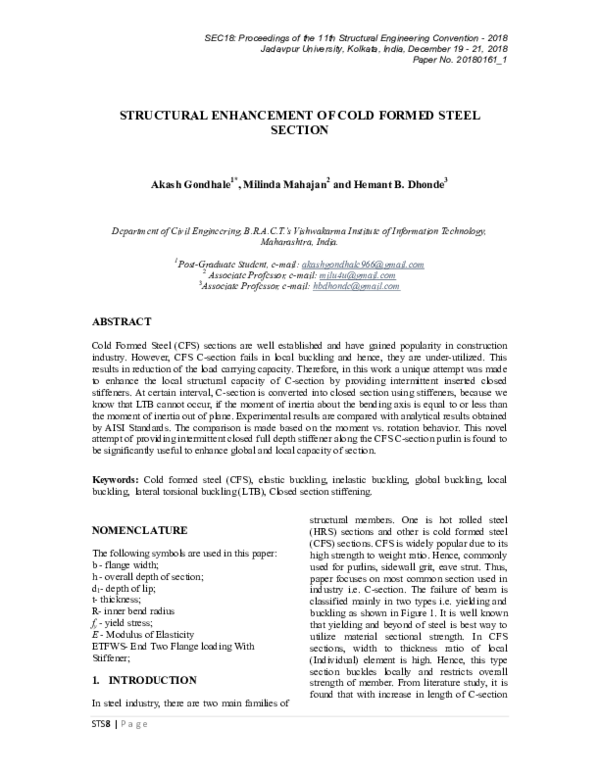 (PDF) STRUCTURAL ENHANCEMENT OF COLD FORMED STEEL SECTION