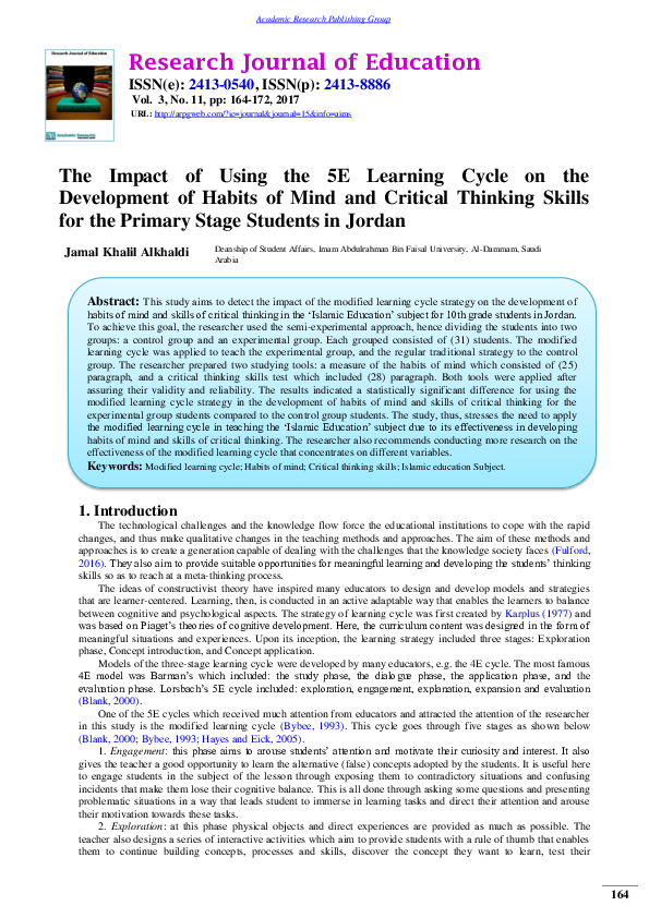 (PDF) The Impact of Using the 5E Learning Cycle on the Development of ...
