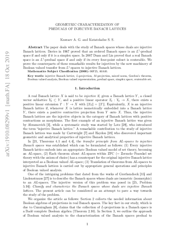 (PDF) Geometric characterization of preduals of injective Banach lattices