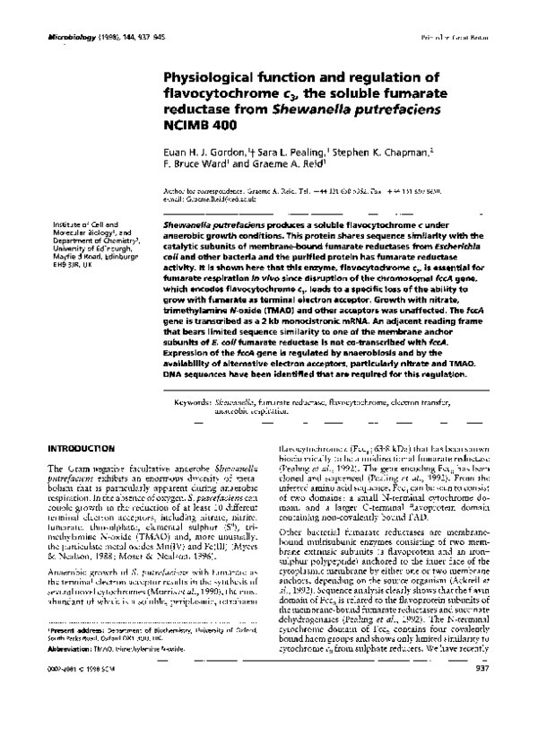 (PDF) Physiological function and regulation of flavocytochrome c3, the ...