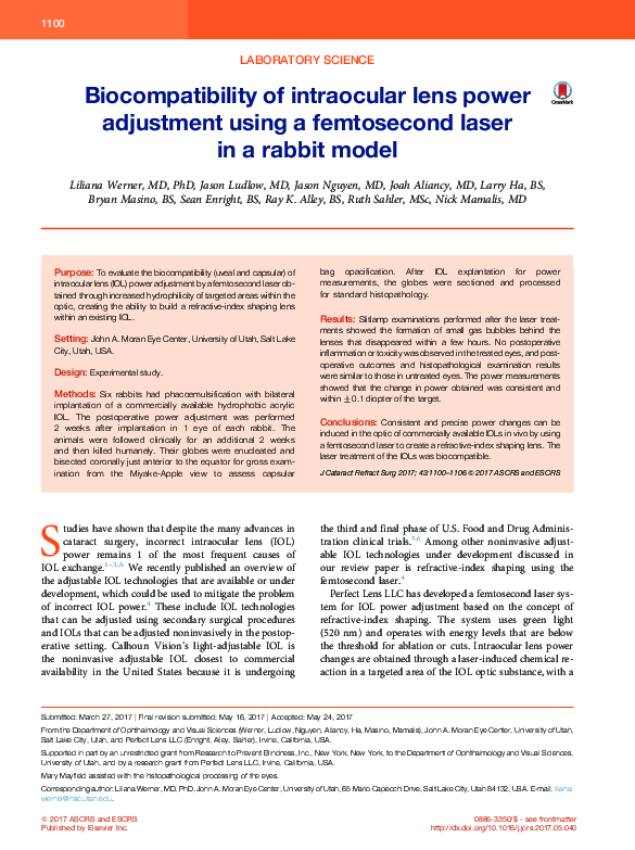 (PDF) Biocompatibility of intraocular lens power adjustment using a ...