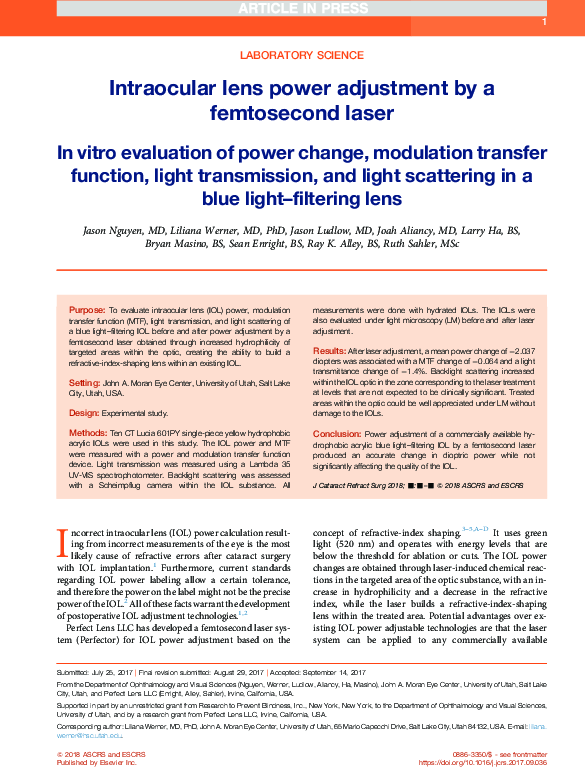 (PDF) Intraocular lens power adjustment by a femtosecond laser: In ...