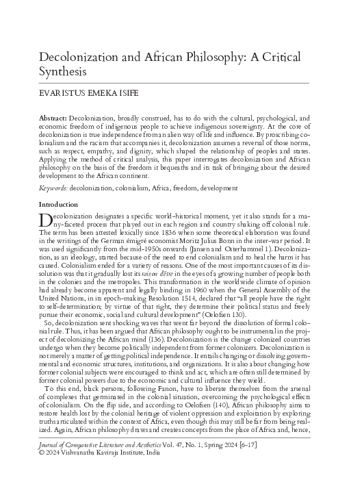 (PDF) Decolonization and African Philosophy: A Critical Synthesis