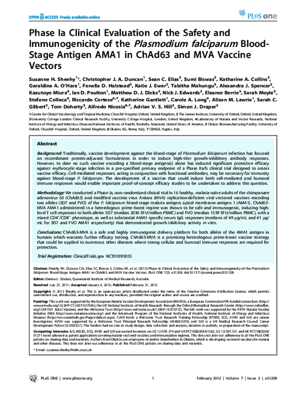 (PDF) Phase Ia Clinical Evaluation of the Safety and Immunogenicity of ...