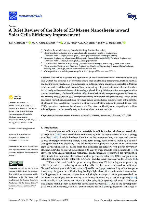 (PDF) A Brief Review of the Role of 2D Mxene Nanosheets toward Solar ...