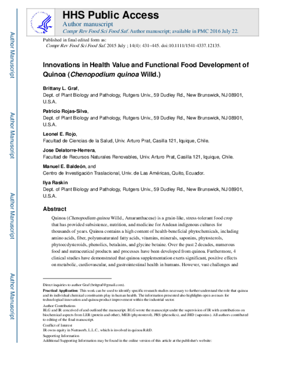 (PDF) Innovations in Health Value and Functional Food Development of ...