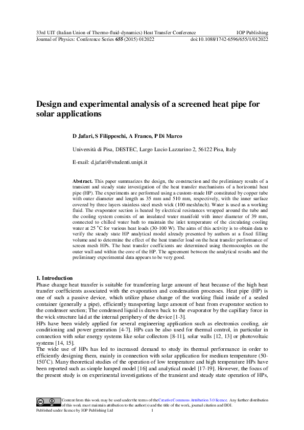 (PDF) Design and experimental analysis of a screened heat pipe for ...