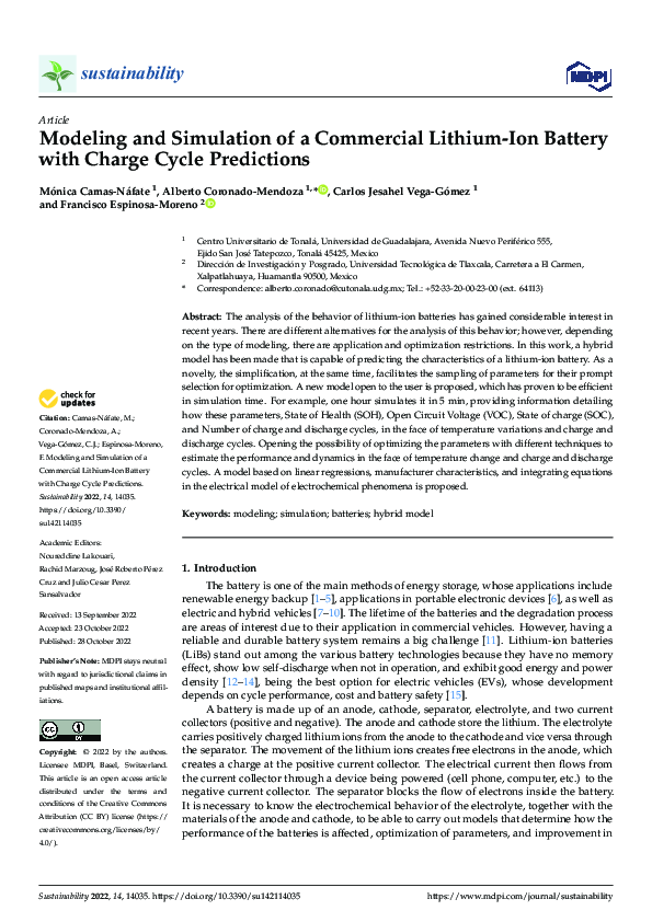 (PDF) Modeling and Simulation of a Commercial Lithium-Ion Battery with ...