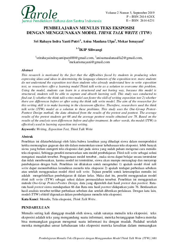 (PDF) Pembelajaran Menulis Teks Eksposisi Dengan Menggunakan Model ...