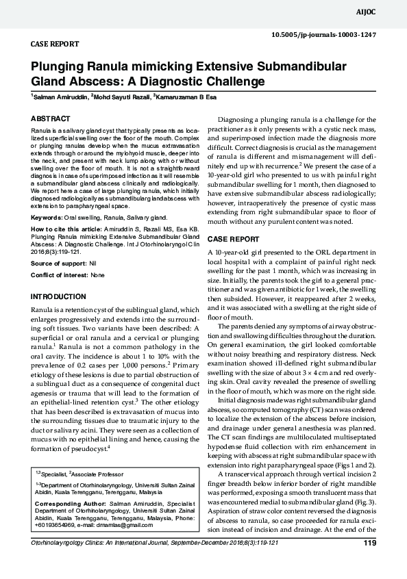 (PDF) Plunging Ranula mimicking Extensive Submandibular Gland Abscess ...