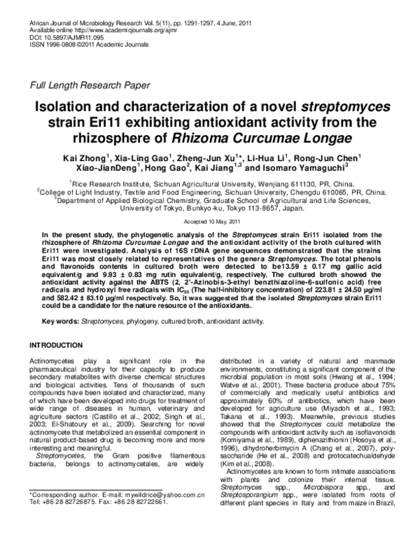 (PDF) Isolation and characterization of novel Streptomyces strain from ...