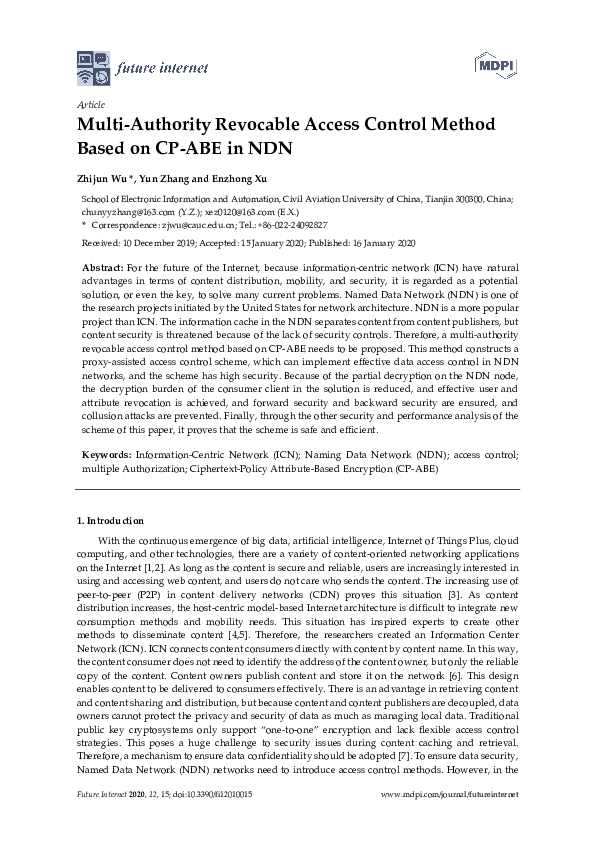 (PDF) ArticleMulti-authority Revocable Access Control Method Based on ...