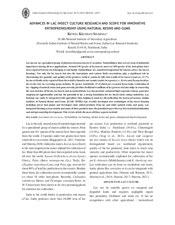 (PDF) Advances In Lac Insect Culture Research And Scope For Innovative ...